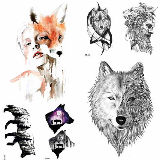 YURAN 3D Sexy HOT Temporary Tattoo Stickers Women Body Hands Art Women Confusing Fox Fake Tatoos Black Men Arm Wolf Tattoo Totem