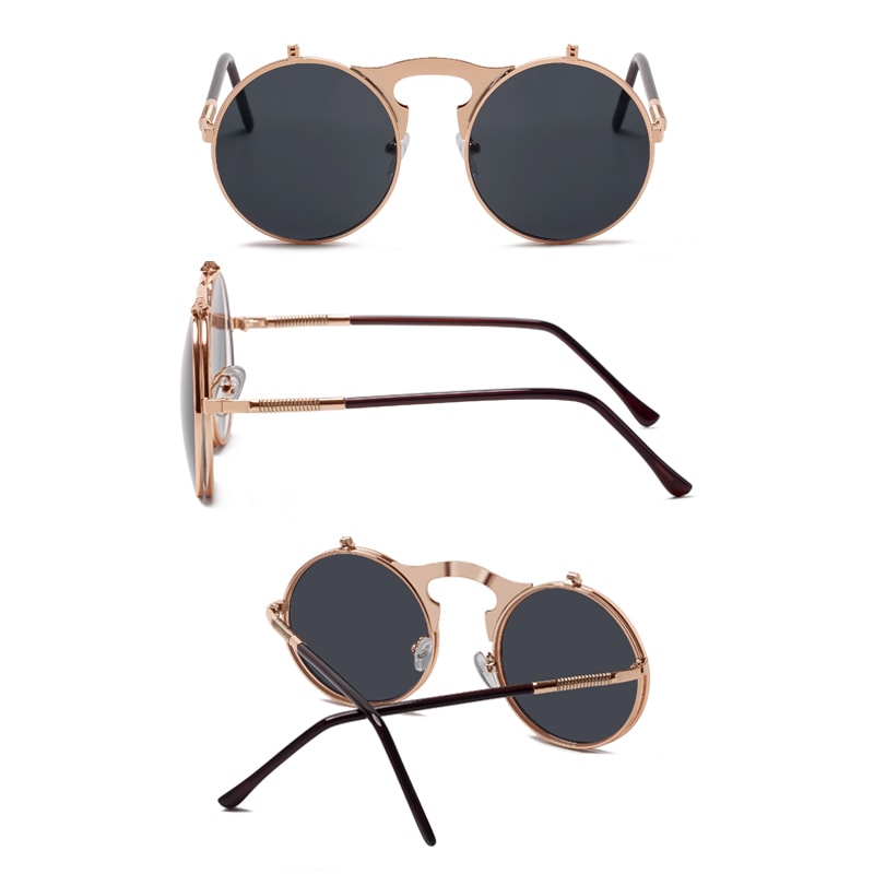 Vintage Steampunk Flip Sunglasses Retro Round Metal Sun Glasses for Men and Women Brand Designer Circle Oculos