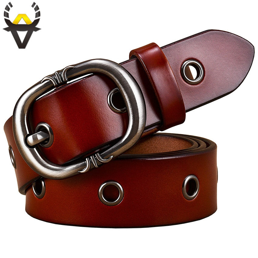 Fashion Metal hollow genuine leather belts for women Quality Pin buckle belt woman Cow skin waist strap for jeans Width 2.8 cm