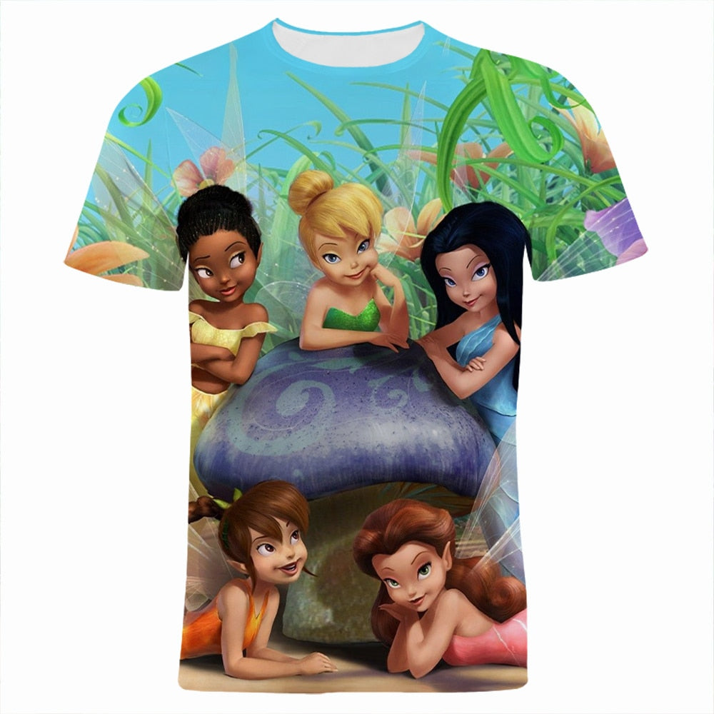 Disney Tinker Bell 3D Print Men's T-shirts Summer Fashion Cartoon Anime Boy Girl Kids Tee Shirt Oversized Women Clothes Tops