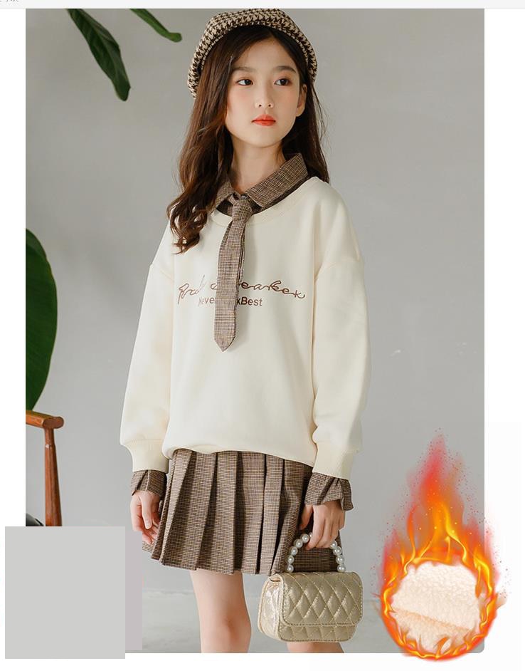 8 10 years Kids Girls School Clothes Long Sleeve Skirts Suits Autumn Winter Fleece Warm Children Uniform Clothes Teens