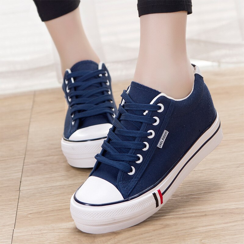 Spring Autumn Women Canvas Shoes Lace up Vulcanized Solid Shoes Sneakers Woman Platform Casual Shoes Breathable Walking Shoes