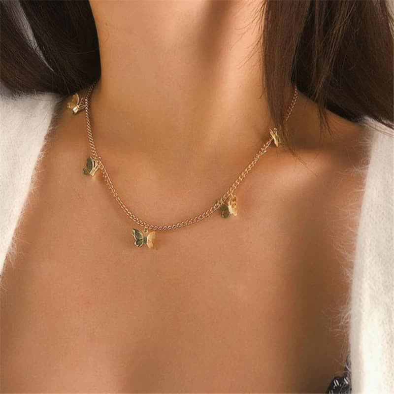 Hot Vintage Multilayer Pendant Butterfly Necklace for Women Butterflies Star Charm Choker Necklaces Bohemian Beach Jewelry Gift