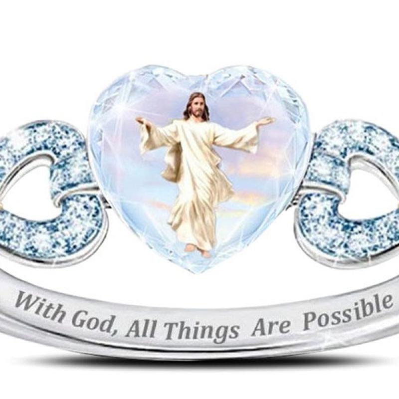 Heart-Shaped Crystal Jesus Ring Rings for Women Crystal Jewelry Vintage Crystal Rings Halloween Accessories Women Cheap Gifts