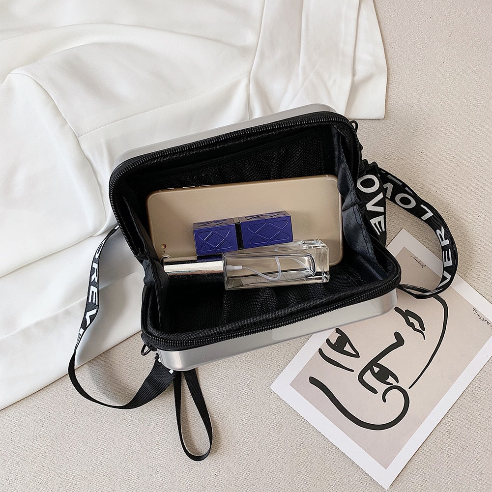 Fashion Suitcase Shape Crossbody 2021 Candy Color Women Personality Shoulder Bag Female Wide Belt Messenger Bag Girls Travel Bag