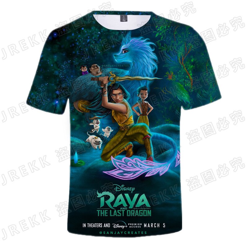 New Disney Cartoon Anime Raya 3D T shirt Men Women Children Summer Casual Streetwear Boy Girl Kids Printed T-shirt Cool Tops Tee