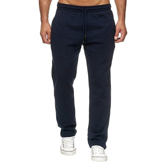 Men Drawstring Trousers Solid Color Gym Pants Thick Warm Sportswear Sweatpants