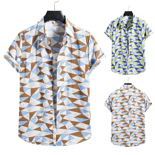 Men Short Sleeve Turn Down Collar Printed Shirts Abstract Pattern Shirts Casual Summer Hawaiian Holiday Comfortable Tops #T2P