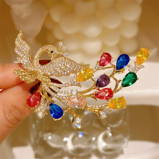 Phoenix Brooch Women's French Retro Sense Of Luxury Colorful Zircon Brooch Temperament Upscale Pin Buckle Clothing Accessories