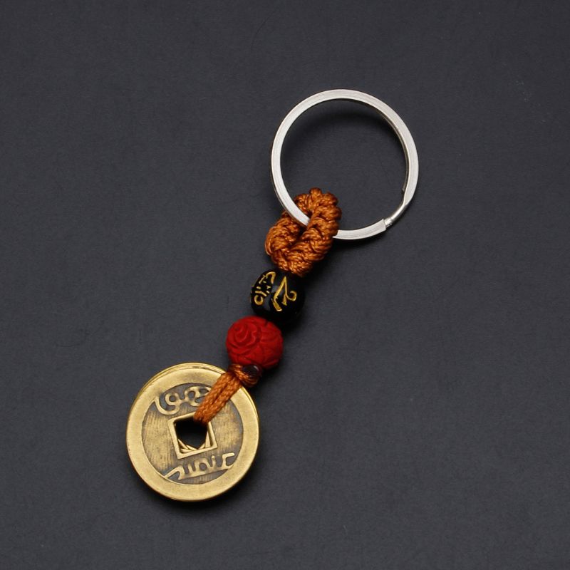 Fortune Chinese Feng Shui Antique Coins Keychain for Wealth and Success Jewelry
