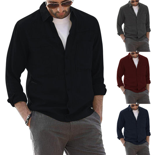 2021 Men Clothing Autumn Winter Long Sleeve Buttons Tops Cotton Linen Shirt Turn-Down Collar Male Shirt Camisas Para Hombre