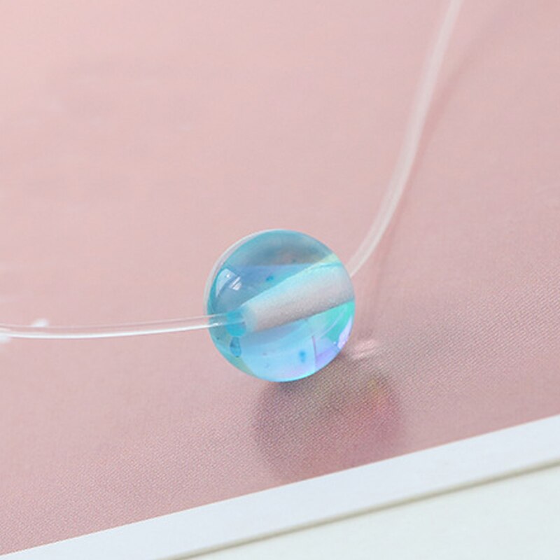 Creative Transparent Fishing Line Necklace Women Ladies Round Plastic Beads Pendant Necklace Party Jewelry Gifts Accessories