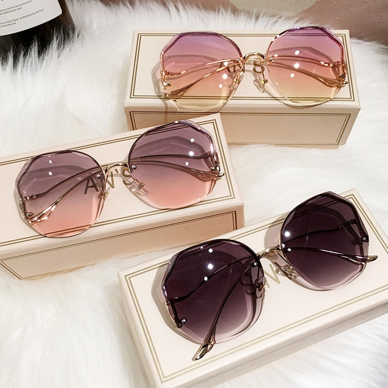 2021 Fashion Tea Gradient Sunglasses Women Brand Design Vintage Pilot  Retro Cutting Lens Gradient Sun Glasses Female UV400