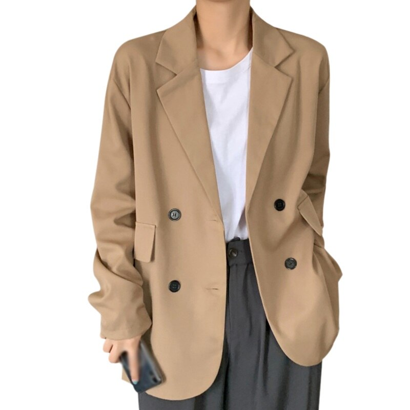 Autumn  Women Drape Loose Mid-Length Popular Casual Button Long-Sleeved Pocket Thin Suit Jacket Office Blouse