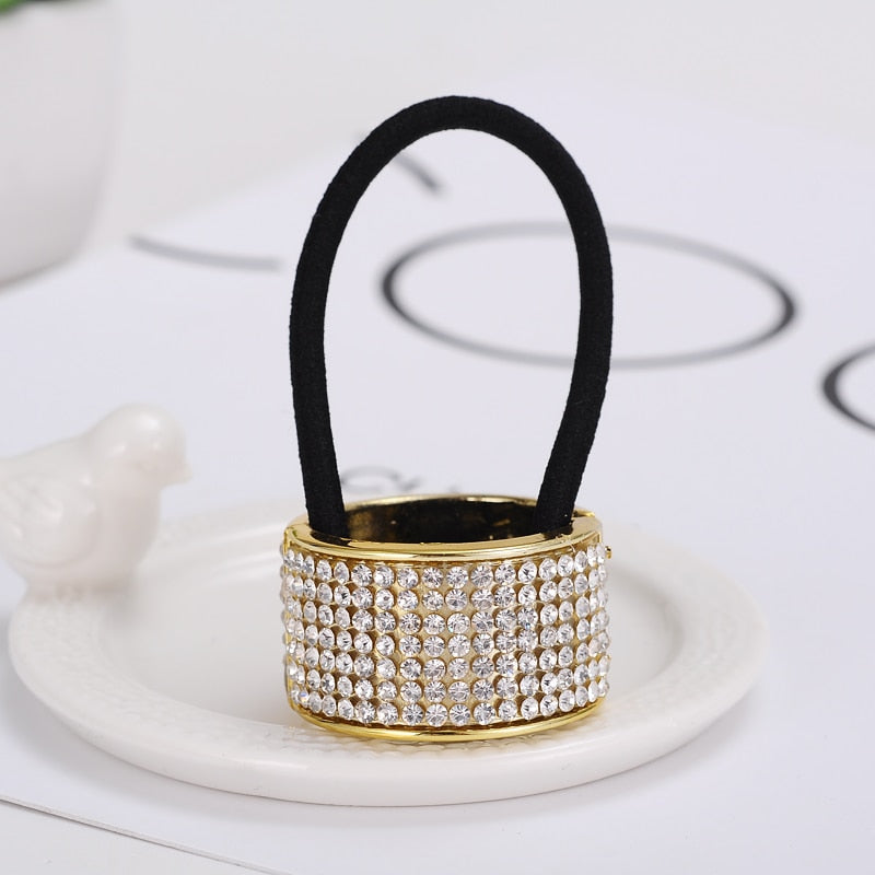 Trendy Punk Female Crystal Ponytail Holder Girls Elastic Rubber Band Hair Cuff Wrap Tie Band Ring Rope Women Hair Accessories