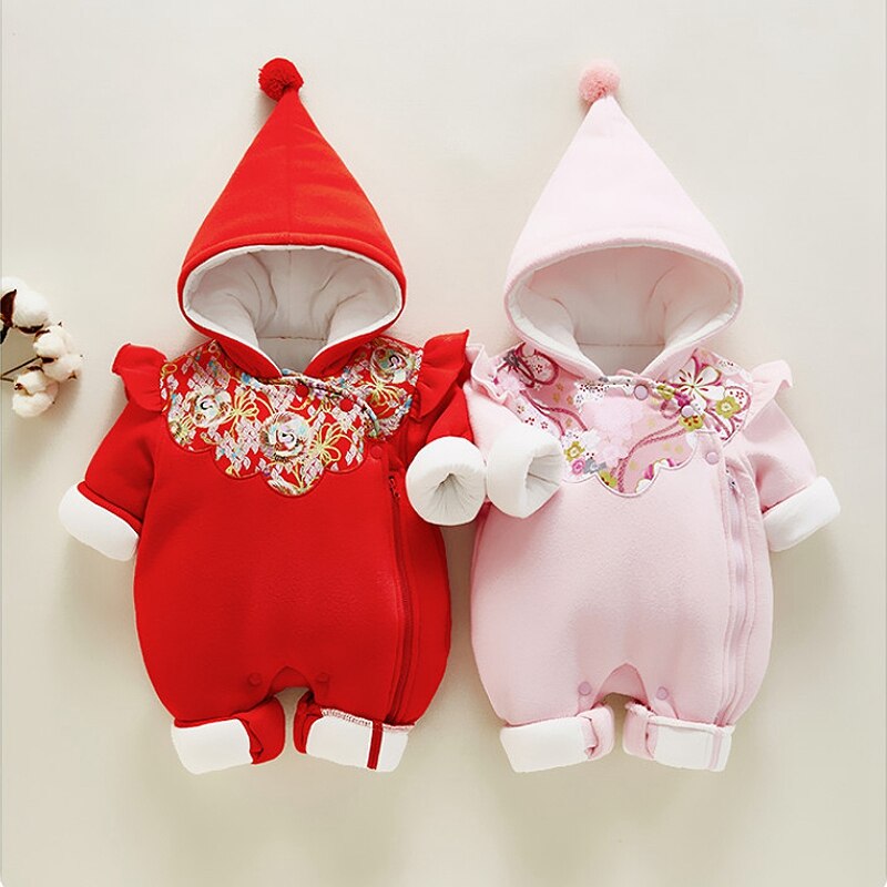 2022 New Year Baby Girl Romper Chinese Traditional Jumpsuit Tang Suit Winter Warm for Boy Girl Clothes Christmas Clothing 0-18M
