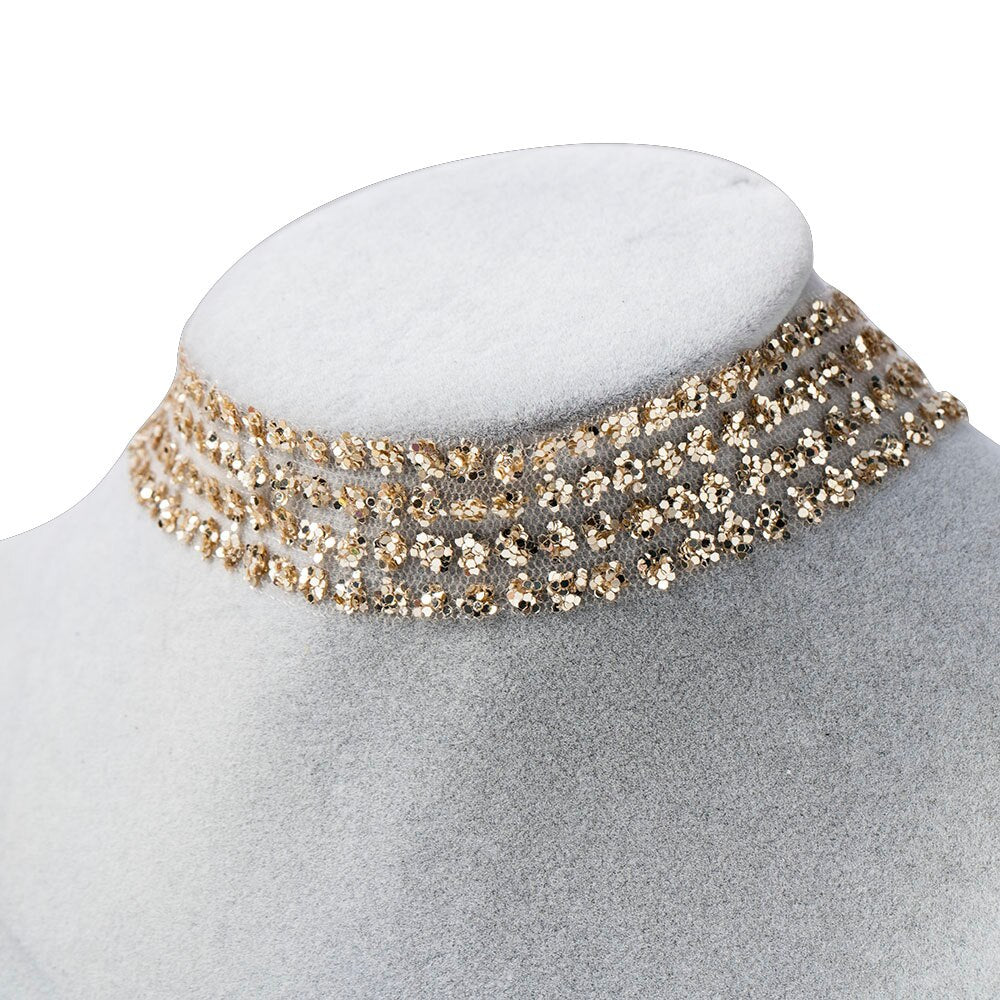 Sequins Mesh Choker Necklace Gold Fashion Women Fashion Jewelry Ladies Sexy Invisible Clavicle Chain Choker Statement