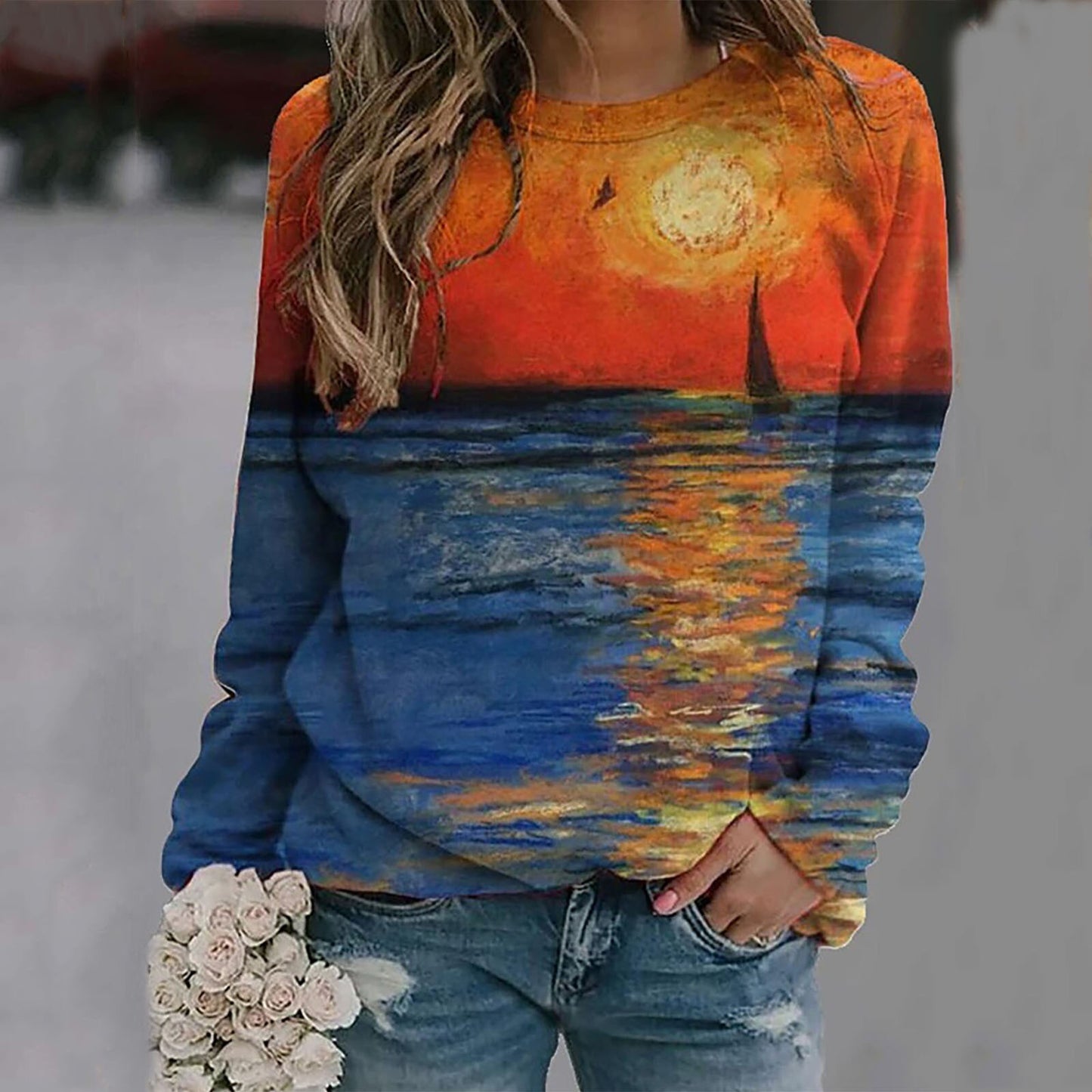 2021 New Women 3d Landscape Long Sleeve Oversized Hoodie Sweatshirt Ladies Streetwear Slouchy Pullover Jumper Tops 5 Colors