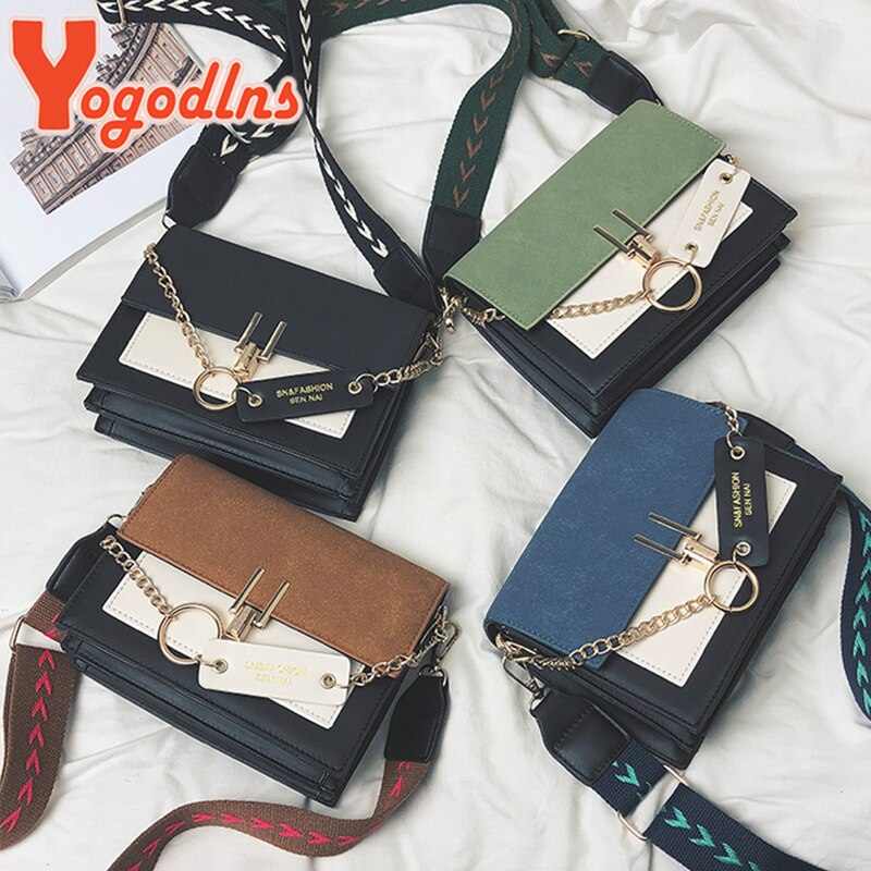 Yogodlns Scrub PU Leather Crossbody Bags For Women Chain Messenger Shoulder Bag Lady Shoulder Bag Contrast Color Small Suare Bag