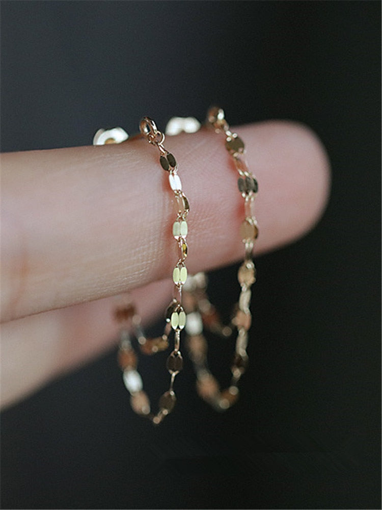 925 Sterling Silver European Geometric Chain Tassel Earrings For Women Simple Temperament Goddess Jewelry Accessories Gift