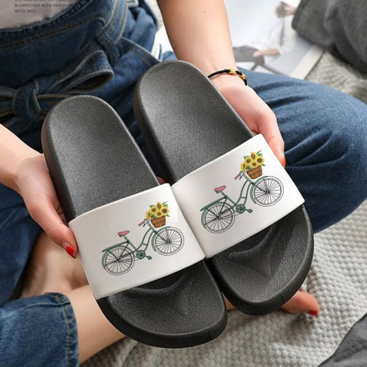 Shoes for Women 2021 Aesthetic Vintage Bicycle Flower Casual Slides Comfortable Girls Sandals Outdoor Indoor Non-slip Slides