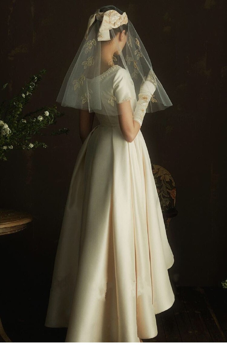 New Elegant Short sleeve Simple High Low wedding dress Satin marriage dress robe de mariee vestido de noiva sereia wedding gowns