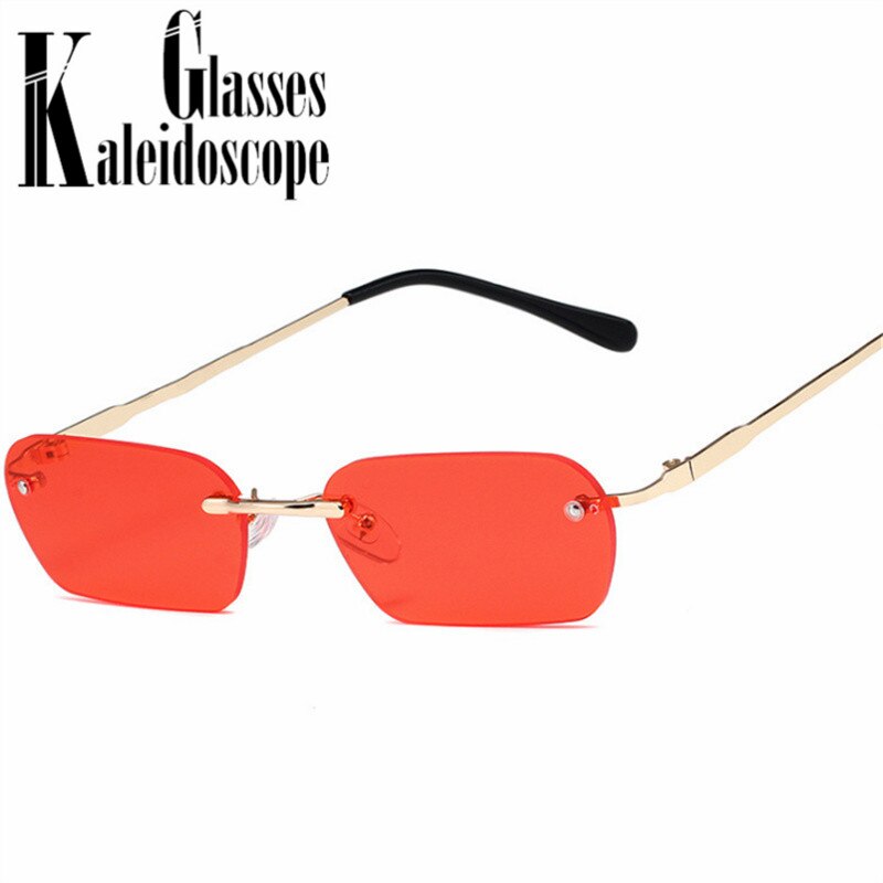 Rectangle Rimless Sunglasses Women Vintage Brand Designer Square Sun Glasses Men Retro Trimming Red Black Eyewear Shades UV400