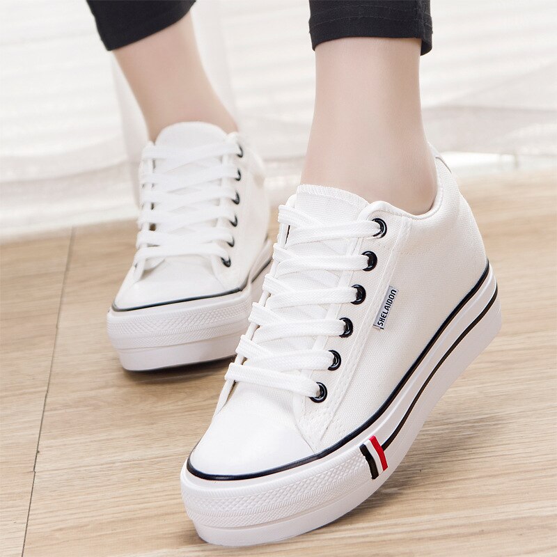 Spring Autumn Women Canvas Shoes Lace up Vulcanized Solid Shoes Sneakers Woman Platform Casual Shoes Breathable Walking Shoes