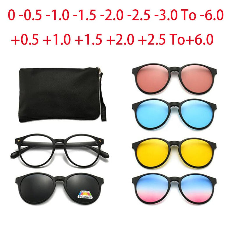Ralferty 5 In 1 Round Clips On Glasses Polarized UV400 Women Anti Blue Magnetic Sunglasses Driving Optic Sun Glasses Frame