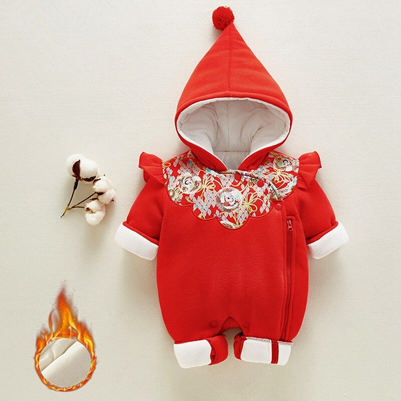 2022 New Year Baby Girl Romper Chinese Traditional Jumpsuit Tang Suit Winter Warm for Boy Girl Clothes Christmas Clothing 0-18M