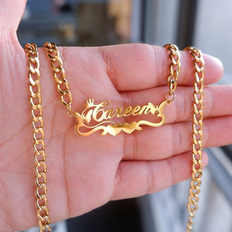 Customizable Name Necklace Stainless Steel Cuban Chain Necklace with Crown Custom Names Choker for Women Necklace Jewelry Gift