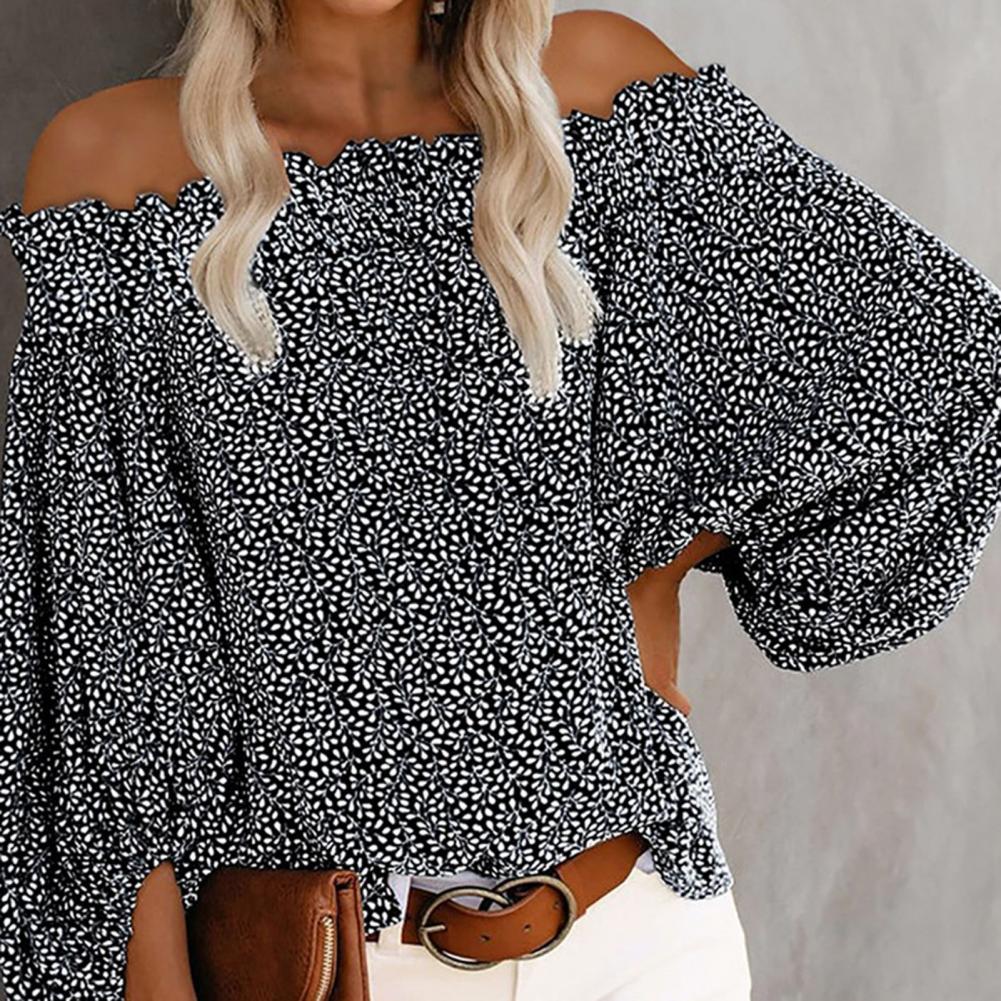Loose Blouse Off Shoulder Long Sleeve Top Lantern Sleeve Floral Print Women Tops for Daily Wear 2021 Blouses Women Casual Tops