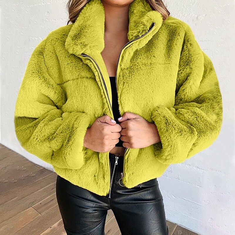 Winter Women's Fur Jacket Solid Plush Zipper Pocket Jackets Woman Coat Plus Size Fleece Thick Warm Women Top Winter Outerwear