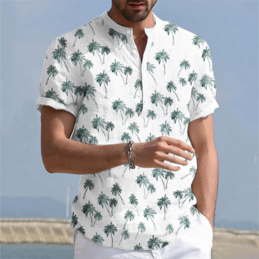 Men Short Sleeve Printed Lapel Shirt Fashion Tropical Leaf Pattern Floral Shirt Casual Summer Hawaiian Holiday Camisa Tops d4