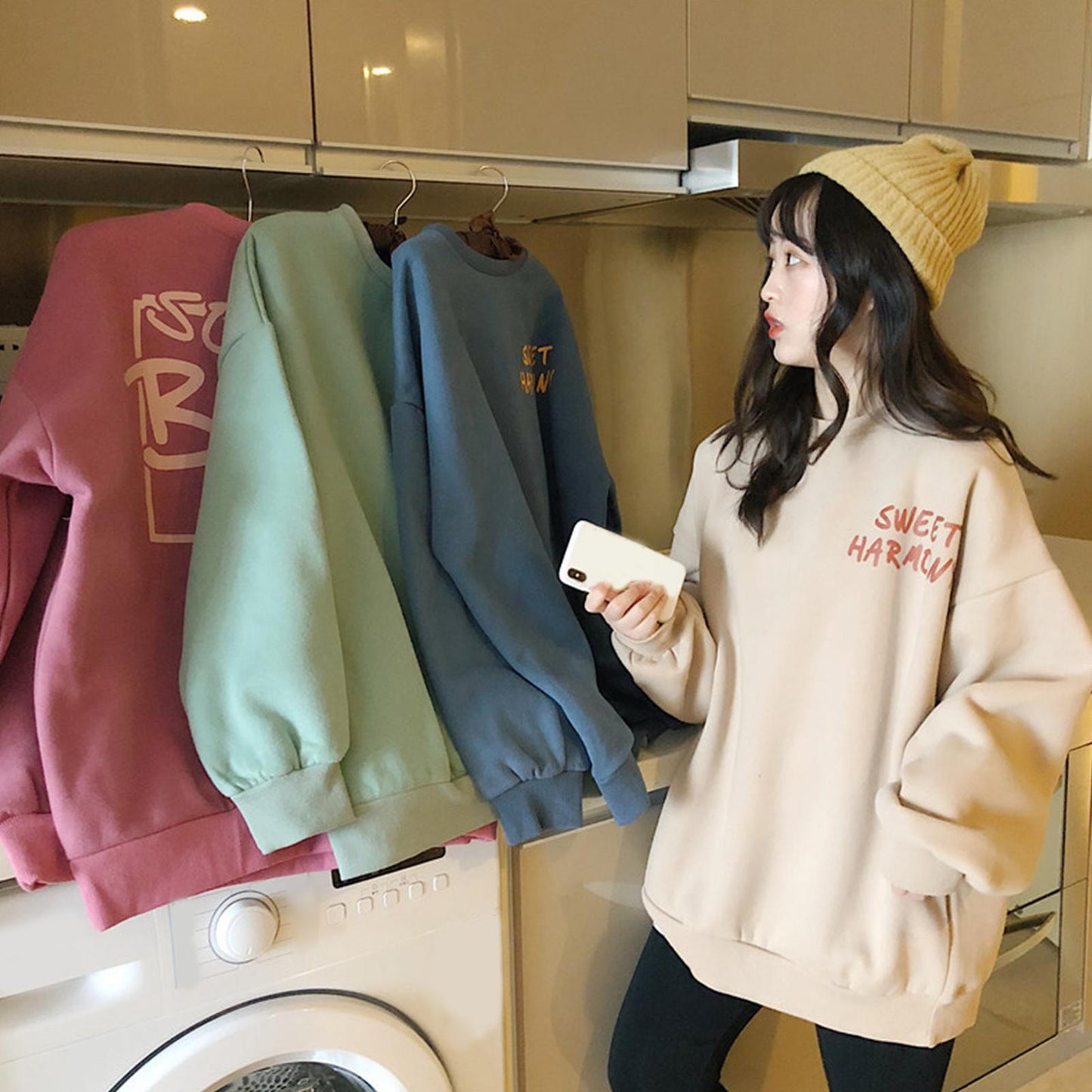Stylish Comfortable Women Hoodies Large Size Leisure Letter Printed Long Sleeve Hooded Pullovers Casual Korean Sweatshirt Tops