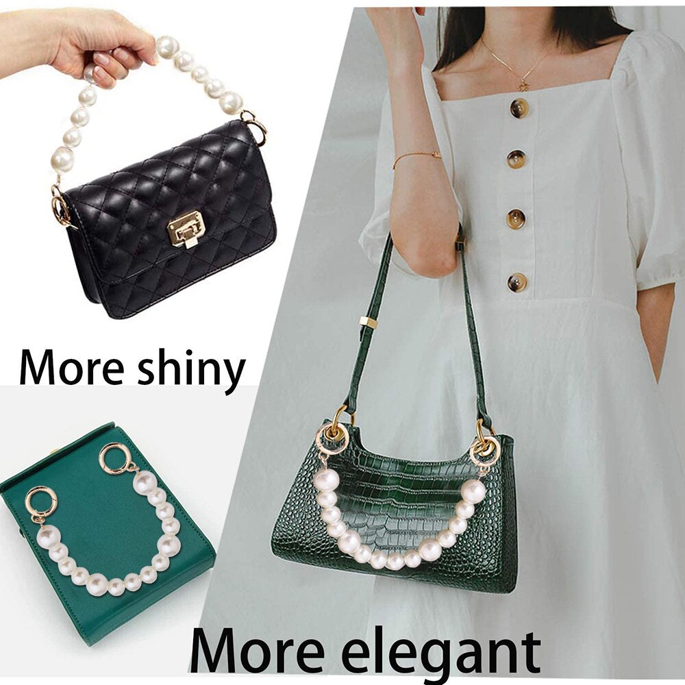 31cm Pearl Bead Handle Bag Chain Replacement Short Handbag Purse Chain With Golden Clasp For Women Purse Bag Accessories