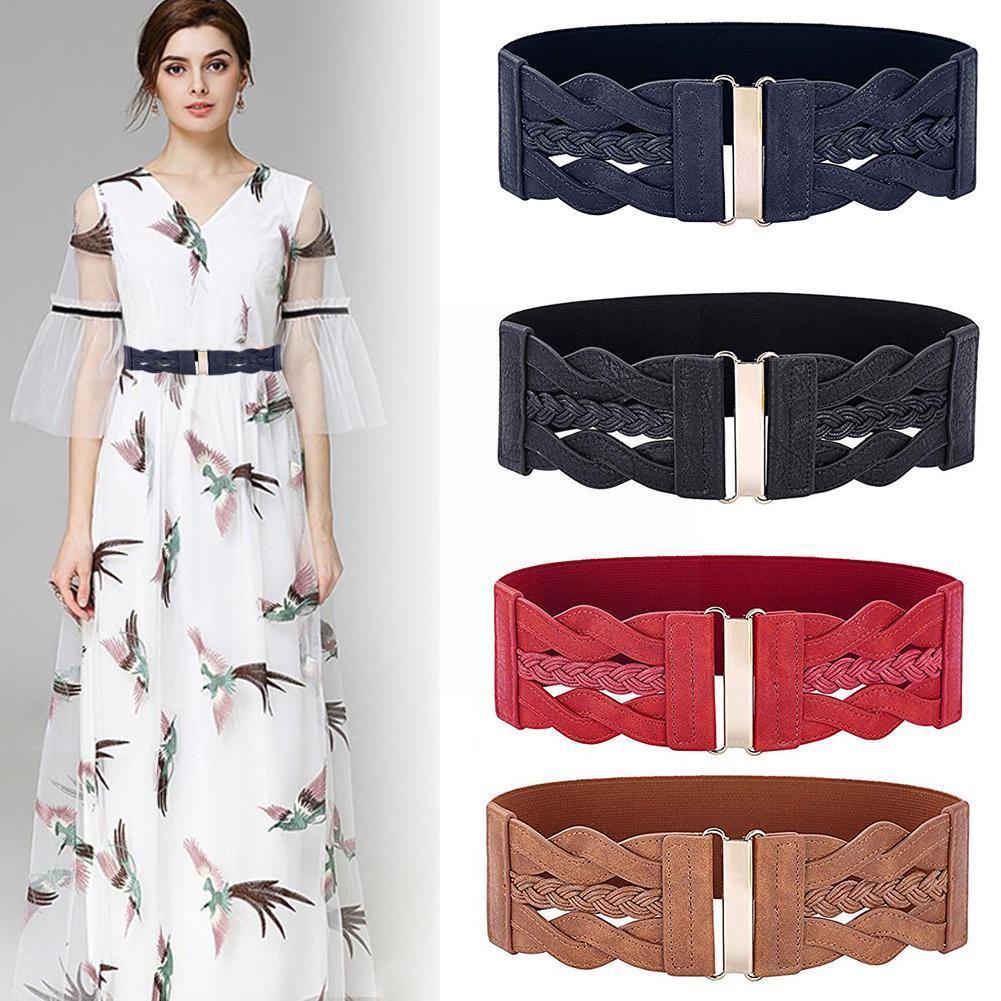 2021 Summer New Fashion Vintage Waist Belt Korean Buckle Elastic Belt Women Accessories Dress Wide Female Belt Clothing X4H7