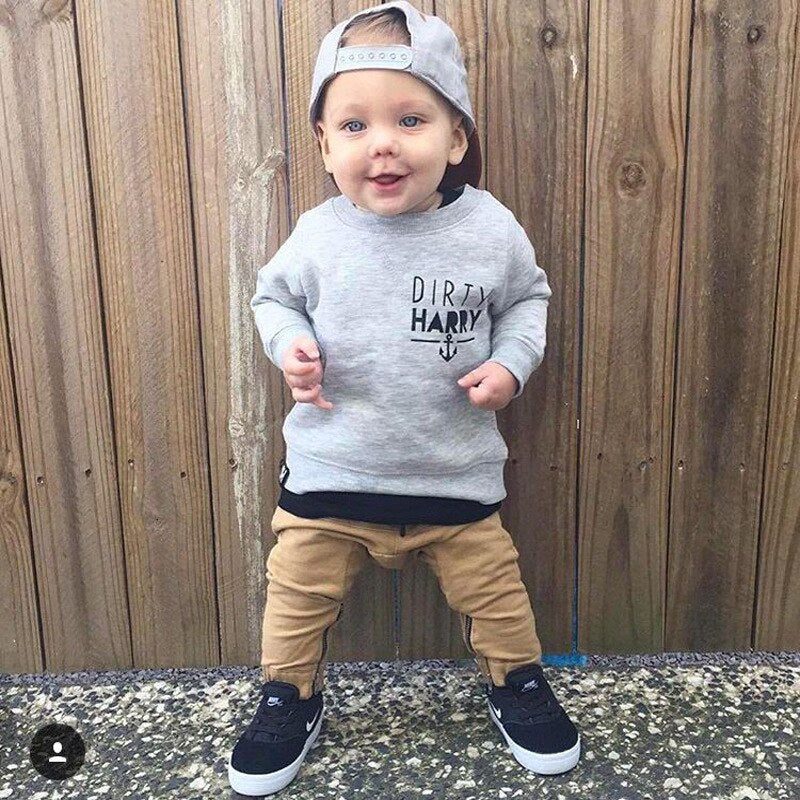 Boys clothing suits 2021 spring and autumn trend baby letters long-sleeved T-shirt trousers 2PCS clothing suits 3 months-4 years