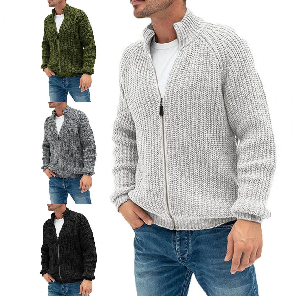 Men Cardigan Long Sleeve Knitted Casual Solid Color Zipper Closure Open Front Knitwear Fashion Loose Cardigan Coat Autumn Male