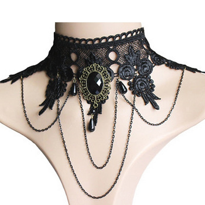 Crystal Black Red Lace Neck Rhinestone Collares Sexy Gothic Chokers  Necklace For Women Vintage Jewelry Chocker Accessories