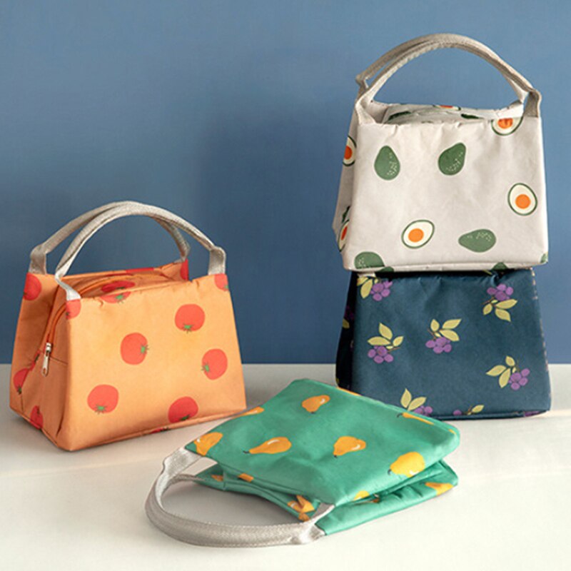 Hot Sale Women Portable Functional Fruit Floral Print  Insulated Thermal Food Picnic Kids Cooler Lunch Box Bag Tote