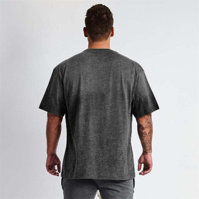 Mens Loose Oversized Fit Short Sleeve T Shirt Streetwear Fitness lifestyle T-shirt Summer Brand Gym Clothing Workout Tshirt