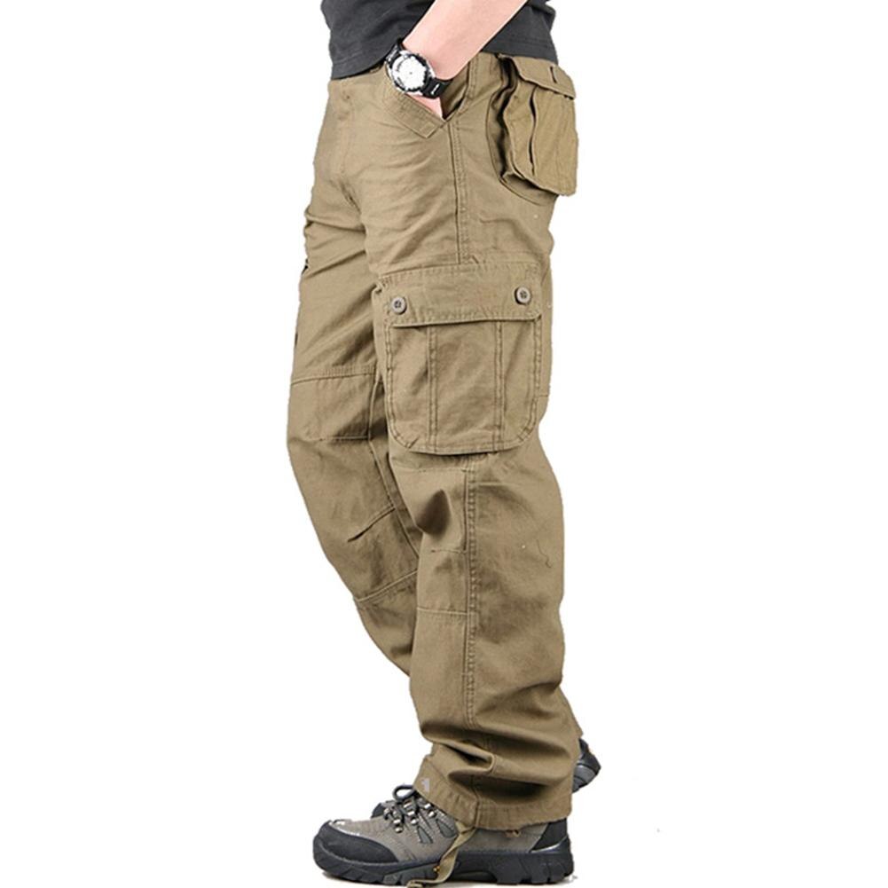 Military Men Pants Solid Color Multi-Pockets Cargo Pants Baggy Full Length Trousers All-match штаны мужские 2021