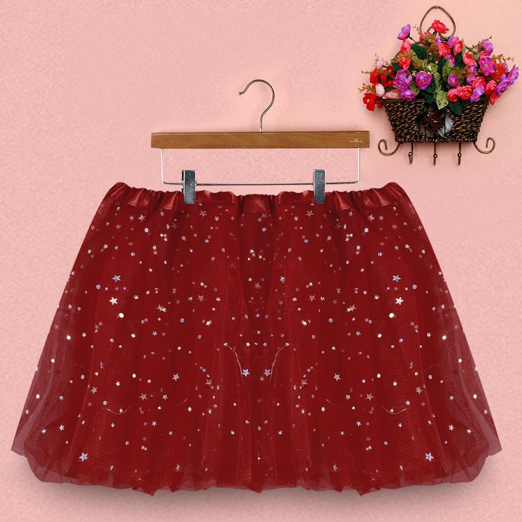 Women Star Sequins Mesh Pleated Tulle Princess Skirt With Led Small Bulb Ruffles Tutu Lace Skirt Girl Dance Princess Party Skirt