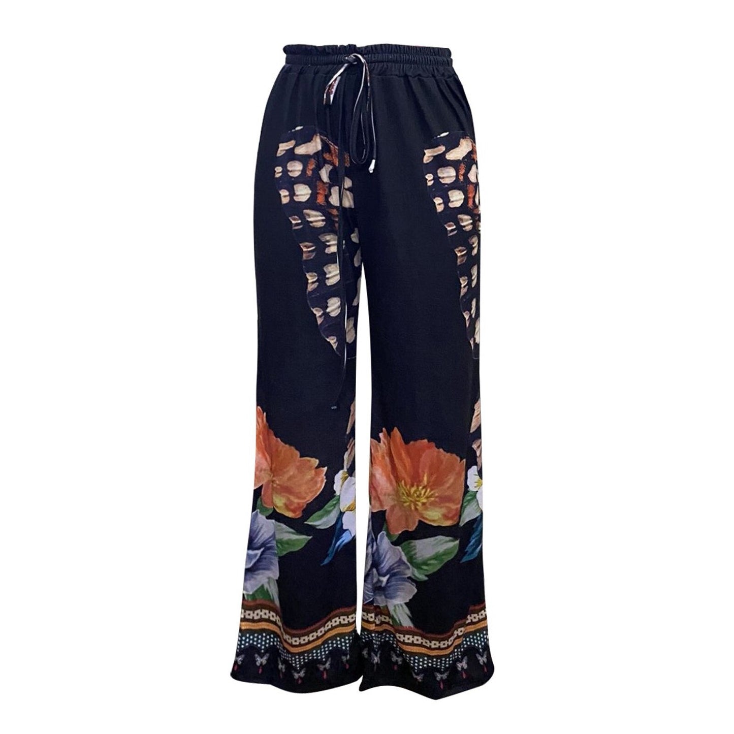Pants Capris For Women High Waist Vintage Floral Printing Trousers Easy Loose Wide-leg Pants Bohemian National Moppingpants T7
