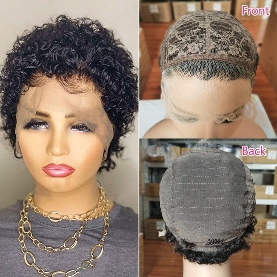 Gabrielle Pixie Cut Wig Human Hair Brazilian Short Curly Glueless Wigs for Black Women Natural Hairline Full Machine Wig