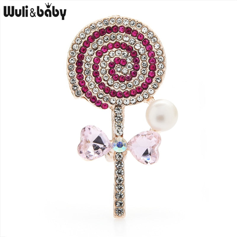 Wuli&baby Lollipop Sugar-loaf Brooches Women Rhinestone Sparkling Blue Pink Candy Brooch Pins Gifts