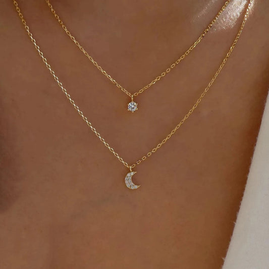 Wholesale 2021 Trend Elegant Jewelry Crystal Moon Star Pendant Necklace Golden Color Unquie Women Fashion Necklace  X024