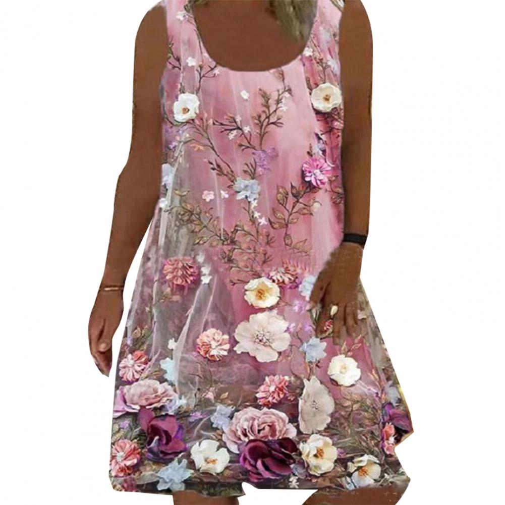 Vest dresses woman summer 2021 Floral Print Large Hem Sleeveless All Match Vintage Dress for Party casual women's dresses