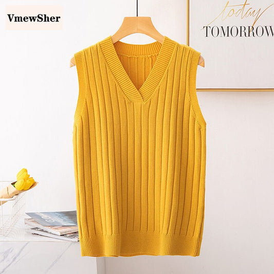 VmewSher New Spring Autumn Women Vest Knitwear Casual Solid Sleeveless Pullover Office Lady Elegant Basic Knitted Jumper Top